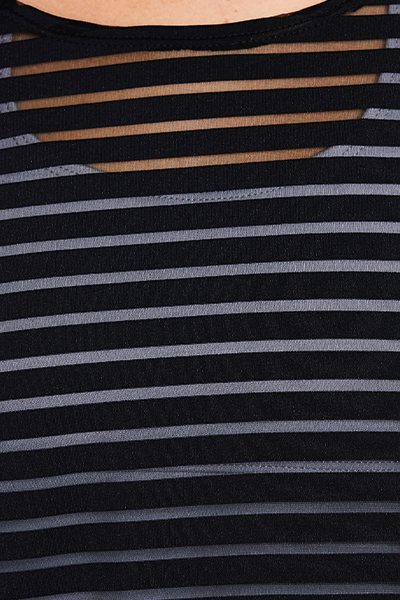 Striped Mesh Black Long Sleeve Crop Top